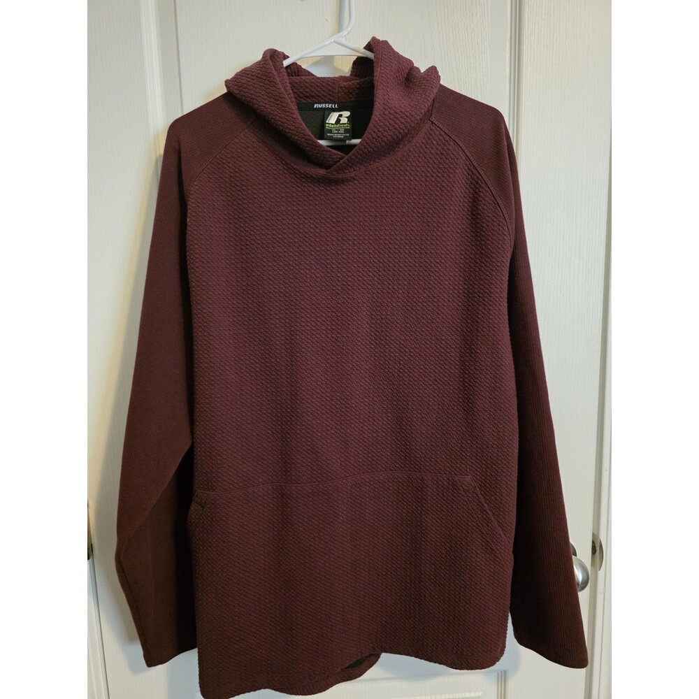 Russell Textured Pullover Burgundy Hoodie, Kangaroo pocket sz XL
